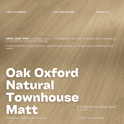 Oak Oxford Natural Townhouse - Matt-Finish Texture Basic 5.3 SPC Wide Vinyl Flooring Plank