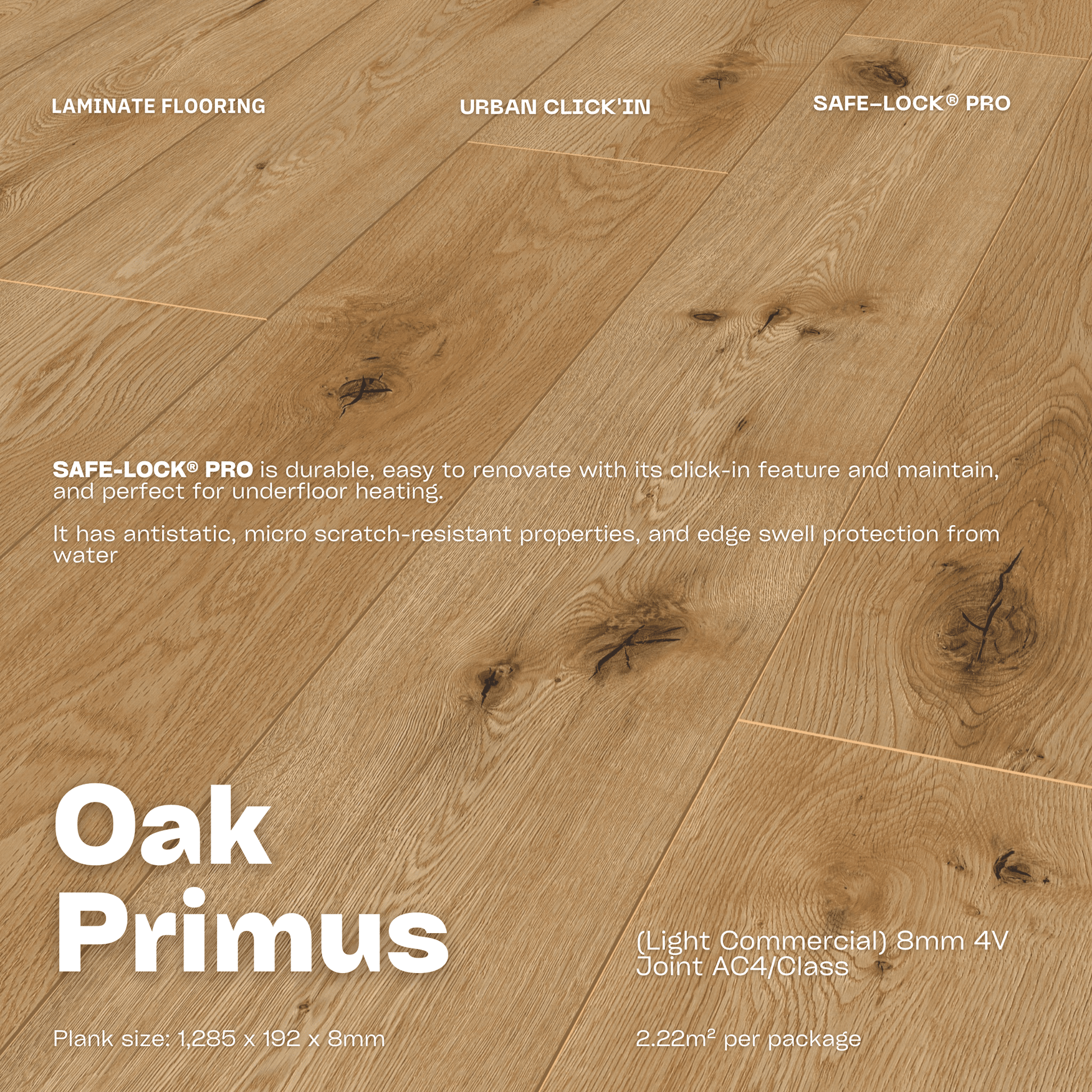 Oak Primus Brown Laminate Flooring Urban Click'in - 8mm 4V AC4/Class 32 (Light Commercial) - Parador South Africa