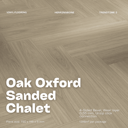 Oak Oxford Sanded Chalet Trendtime 3 Herringbone Matt-Finish Texture Vinyl Flooring Plank