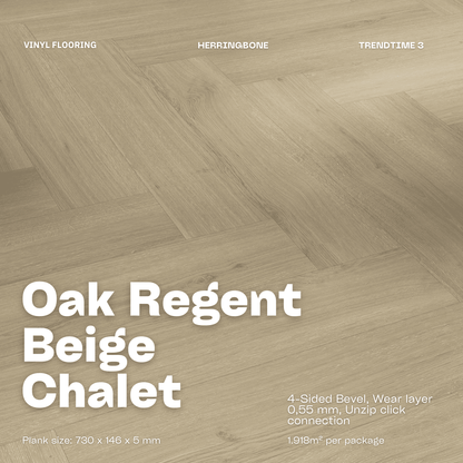 Oak Regent Beige Chalet Trendtime 3 Herringbone Elegant Texture Vinyl Flooring Plank