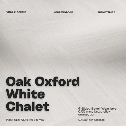 Oak Oxford White Chalet Trendtime 3 Herringbone Matt-finish Texture Vinyl Flooring Plank